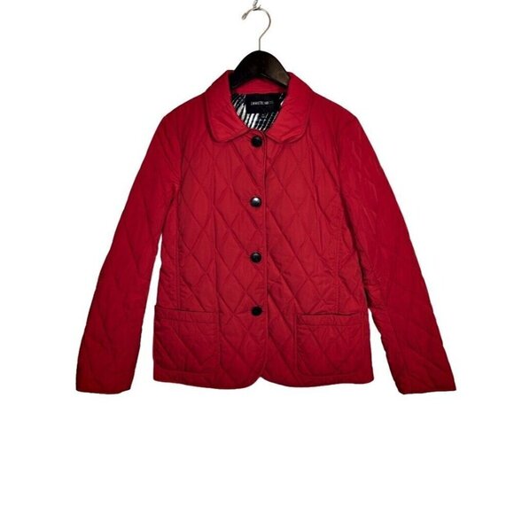 Lafayette 148 New York Quilted Barn Chore Jacket Festive Cherry Red Sz M Pockets - Picture 1 of 9